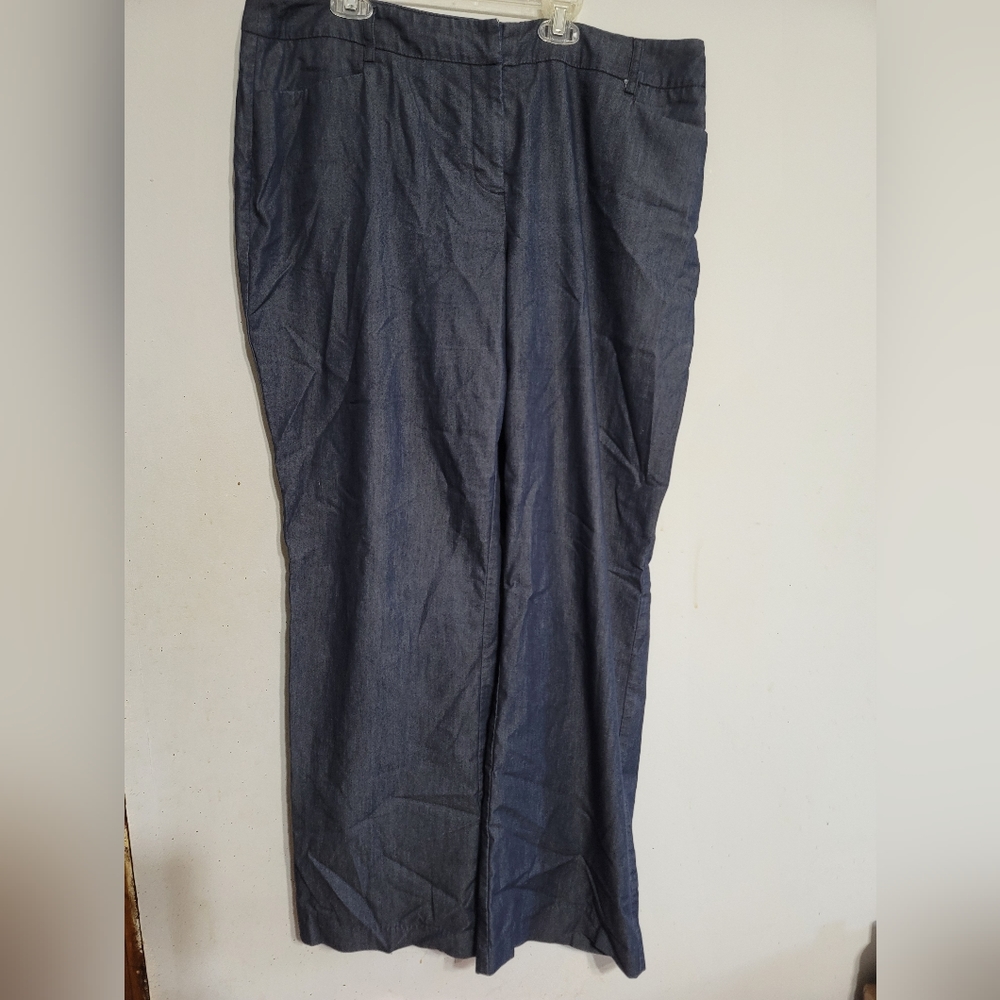 Apt. 9 Women's Blue‎ Denim Slacks Wide Leg Chino Pants - Size 16W 16 Lightweight